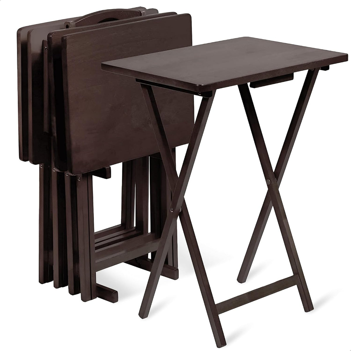 PJ Wood Espresso - 5-Piece TV Tray Table Set - Folding with Storage Rack