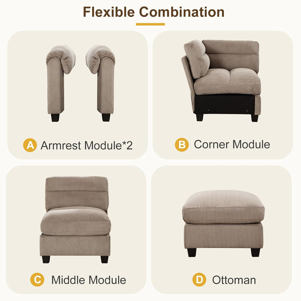 HAOMARKETS Corduroy 3-piece Sofa Set, Upholstered Ottoman, Loveseat 2-Seater ...