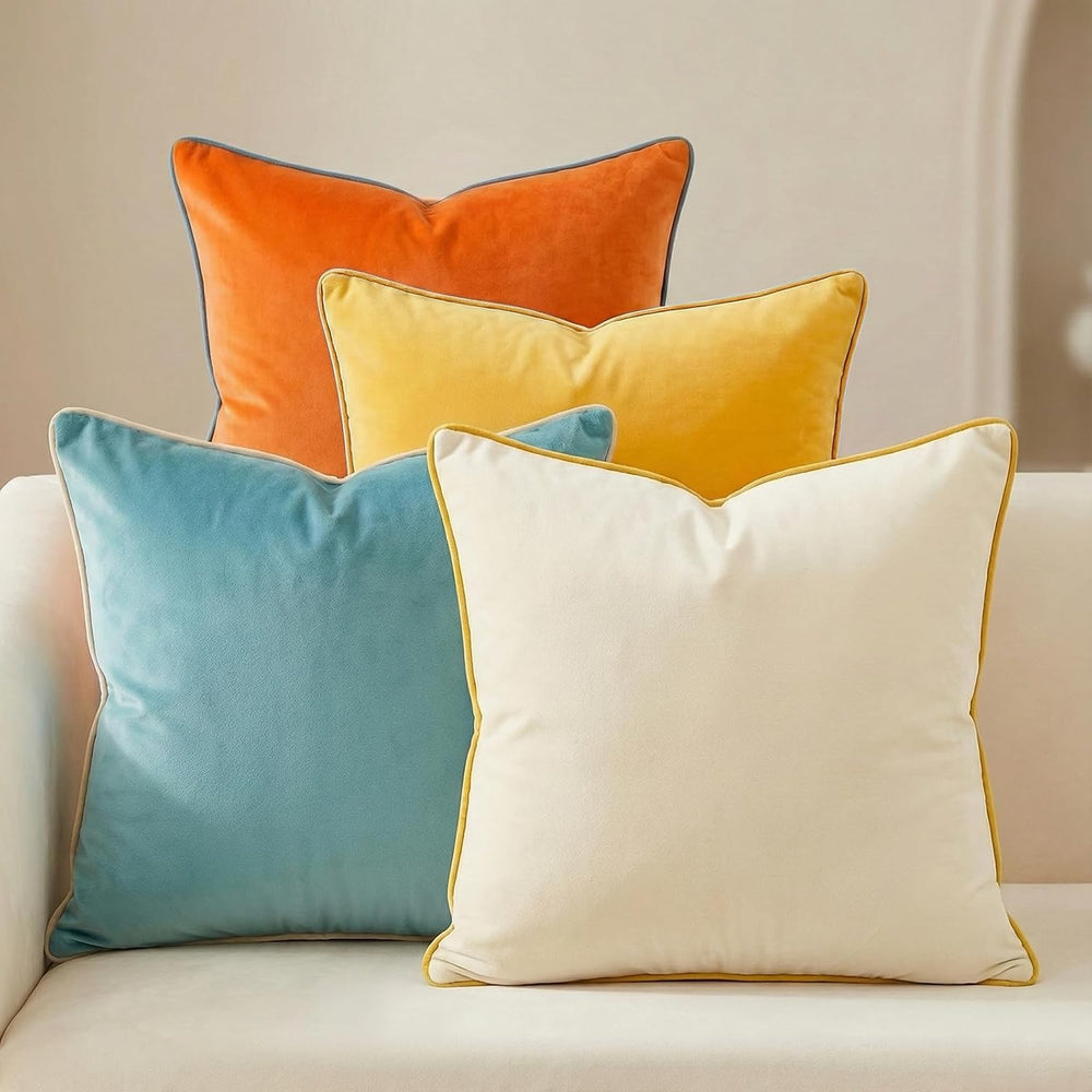 Mecatny Velvet Decorative Throw Pillow Covers 20x20 Set of 4 Orange/Yellow