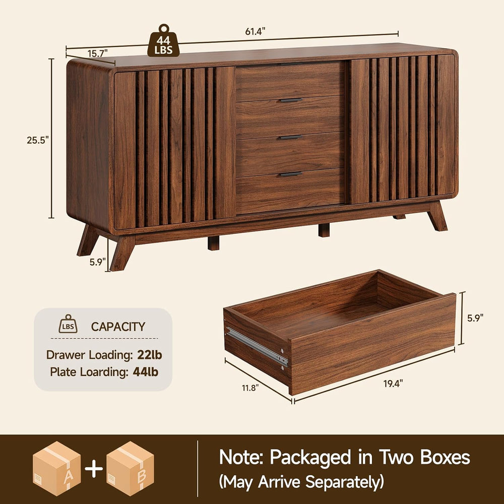 ONBRILL Sideboard Buffet Cabinet with Storage, Fluted Kitchen Cabinet