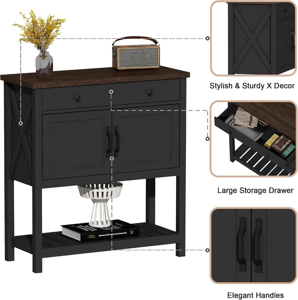 ChooChoo Farmhouse Console Table, 33.5" W Entryway Cabinet with Drawer