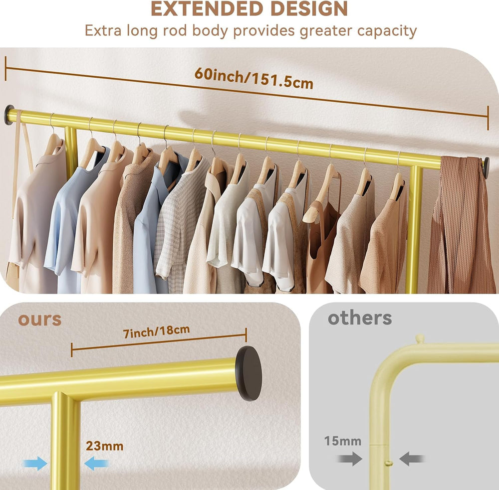 Standard Clothes Rack, Rolling 60“L Clothing Garment Rack with Wheels for Han...