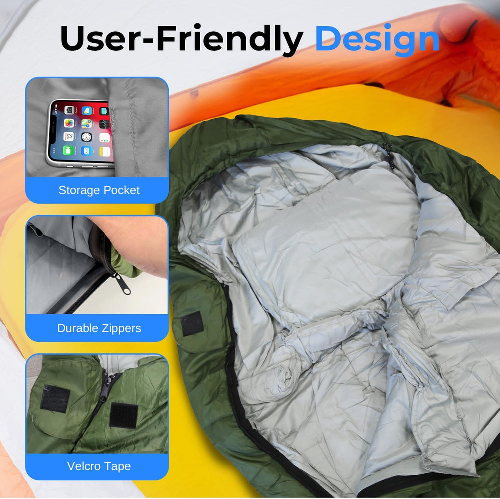 SereneLife 0 Degree Mummy Sleeping Bag – Military-Style, Lightweight & Wa...