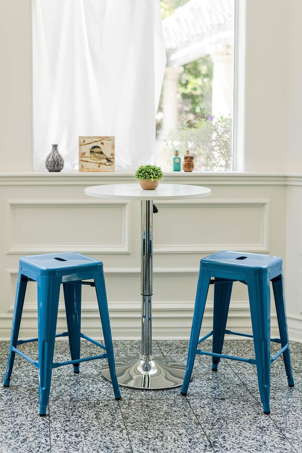 24 Inch Metal Bar Stools Set of 2, Stackable for Indoor Outdoor, Blue
