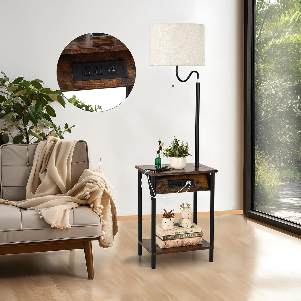 FIMEI Floor Lamp with Table, End Table with Charging Station USB Ports & ...