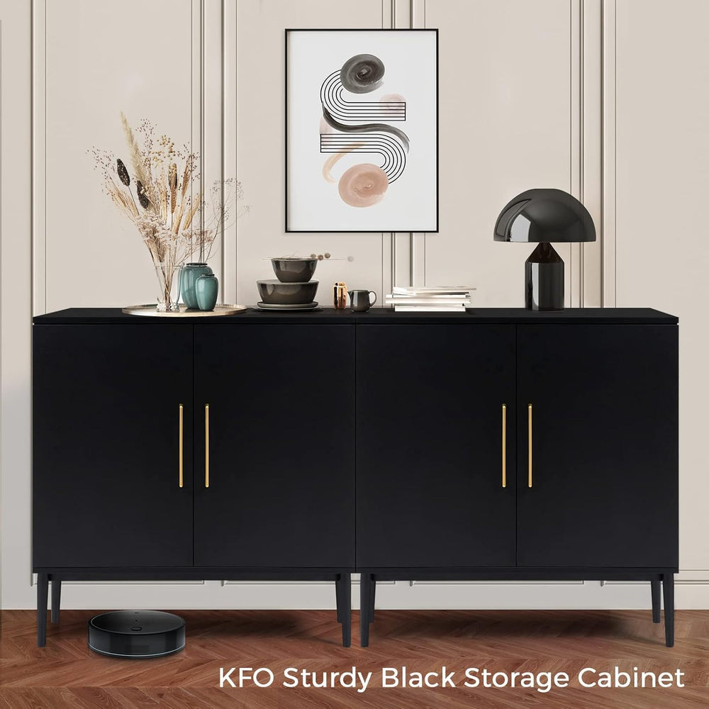 Set of 2 Black Storage Cabinet with Doors, Modern Accent Cabinet, Free Standi...