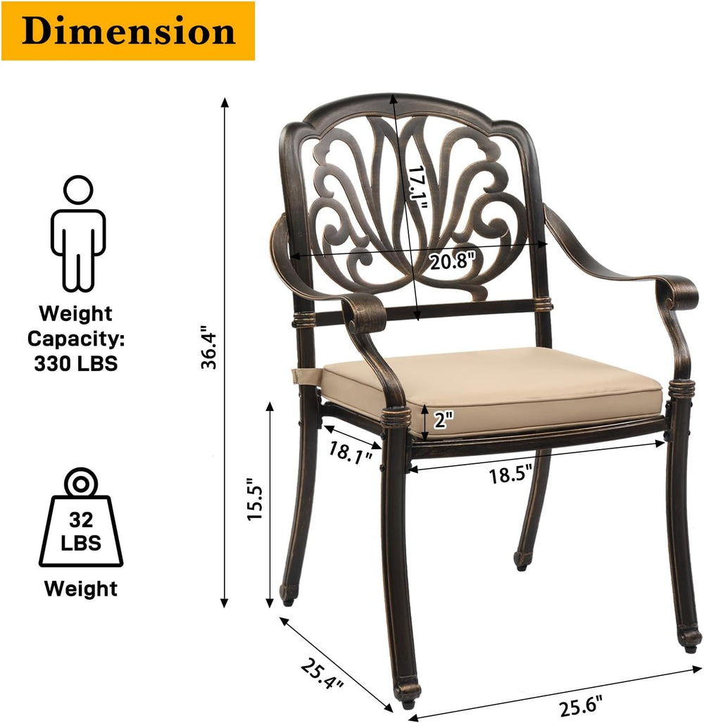 VINGLI 5-Piece Outdoor Patio Dining Set, Cast Aluminum All-Weather Outdoor Ta...