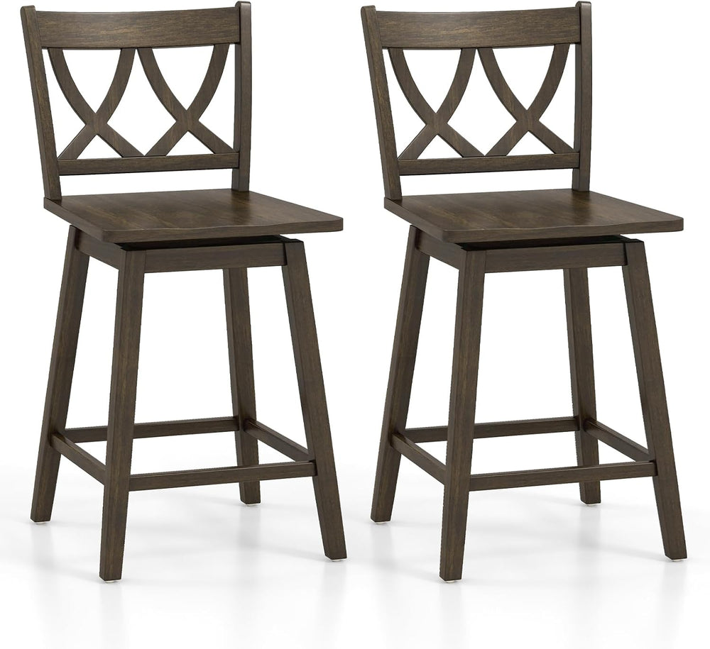 GIANTEX 24" Bar Stools Set of 2, Swivel Wooden Bar Chairs with Rubber Wo...