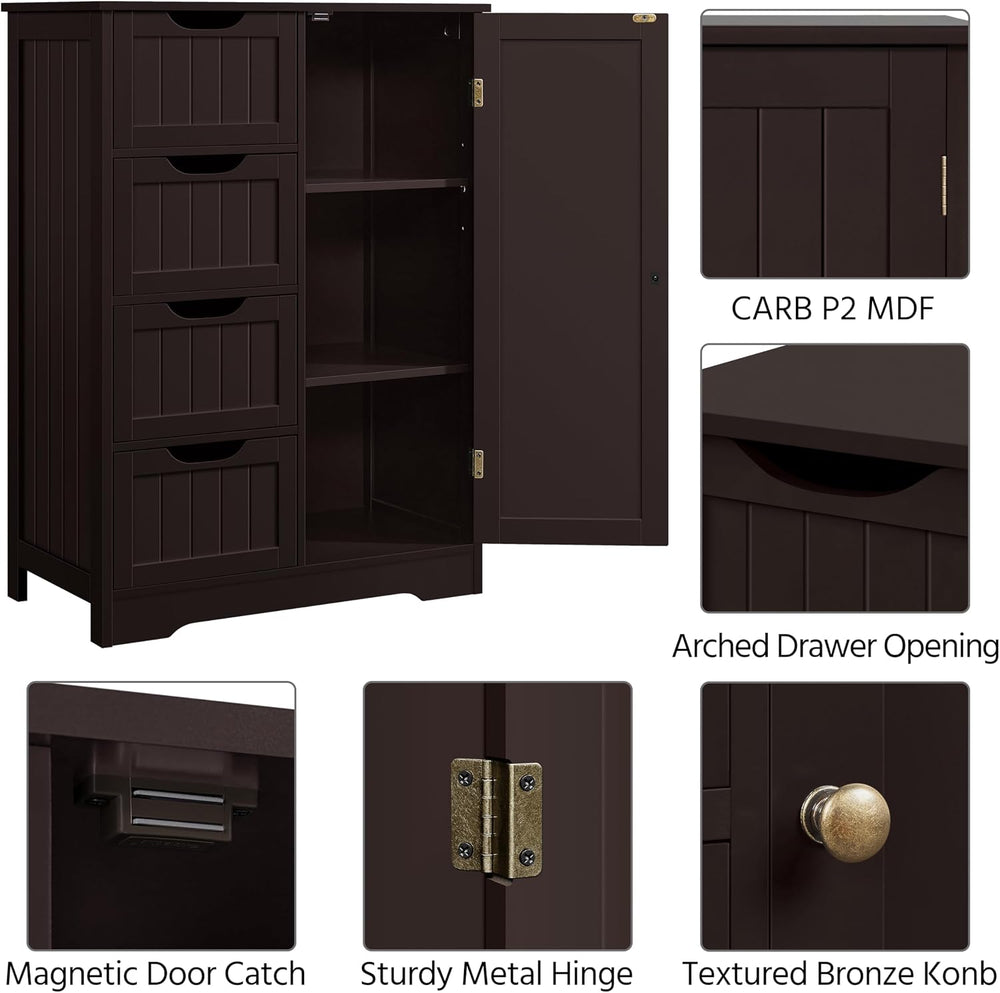 Yaheetech Bathroom Storage Cabinet with 4 Drawers and Door, Espresso