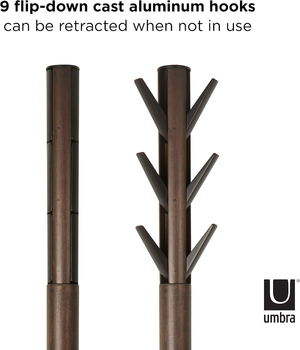 Umbra Flapper Coat Rack, Flip Down Clothing Rack, 9 Hooks, Black/Walnut