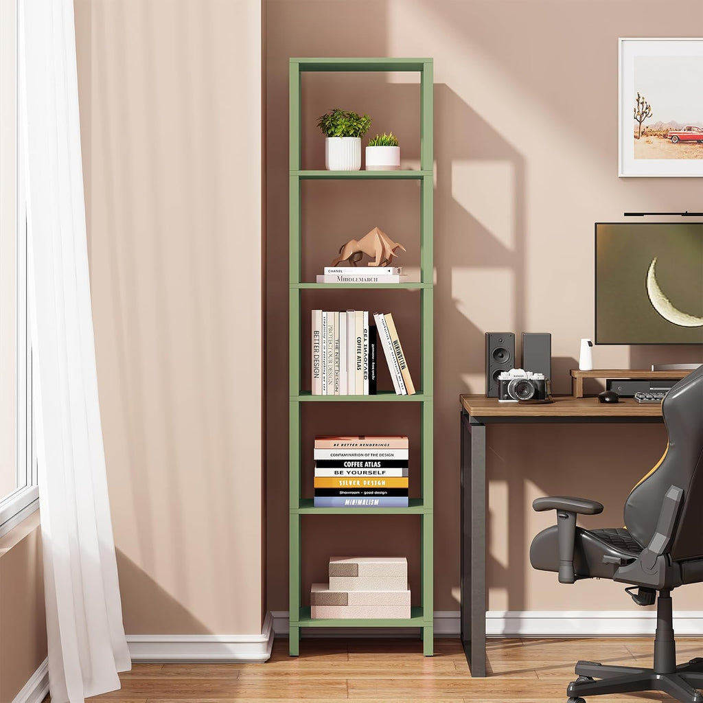 tutotak bookshelf, 6-tier tall narrow book shelf for, close-up detail