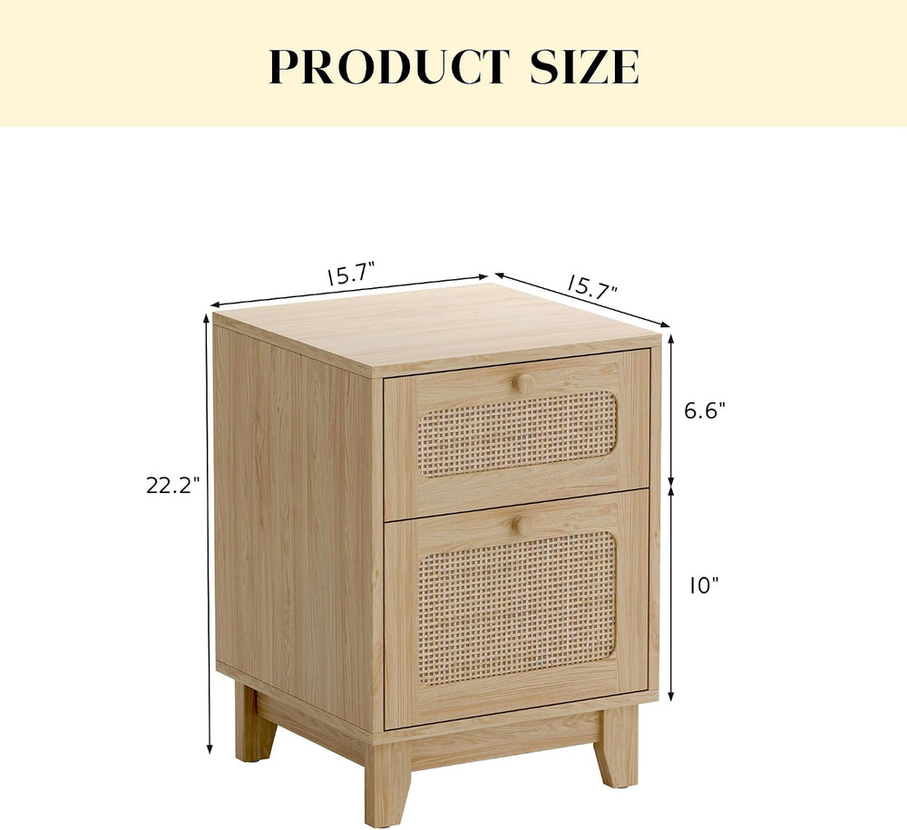 Rattan Nightstand, Boho Side Table with Drawer, Cane Accent Bedside End Table...