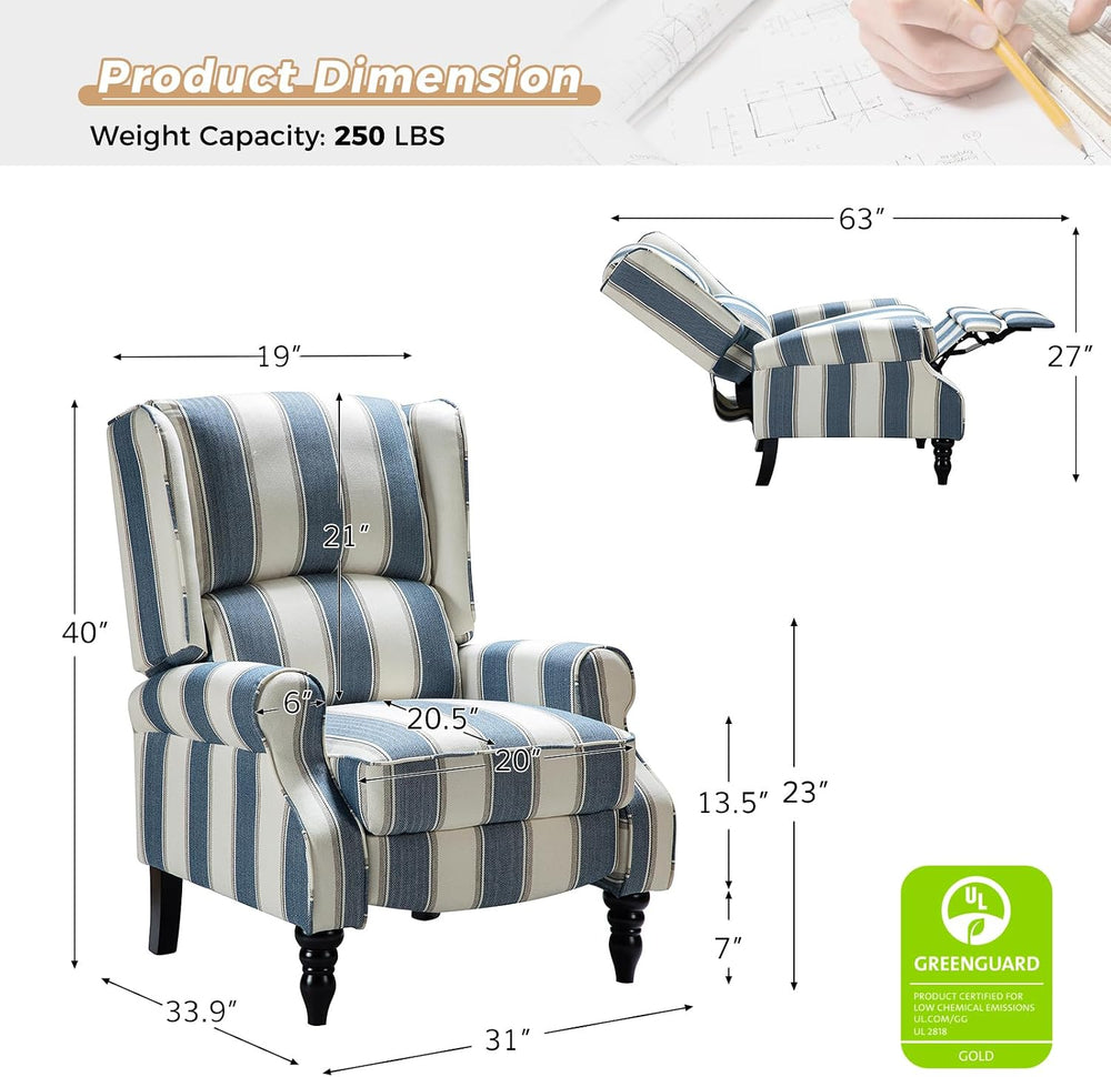 HULALA HOME Upholstered Wingback Recliner Chair Set of 2, Small Adjustable Fo...