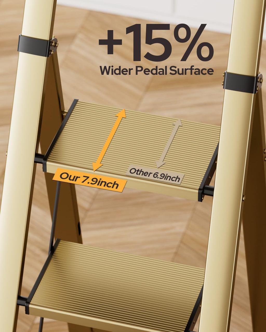 5 Step Ladder, Foldable 5 Step Stool, Gold