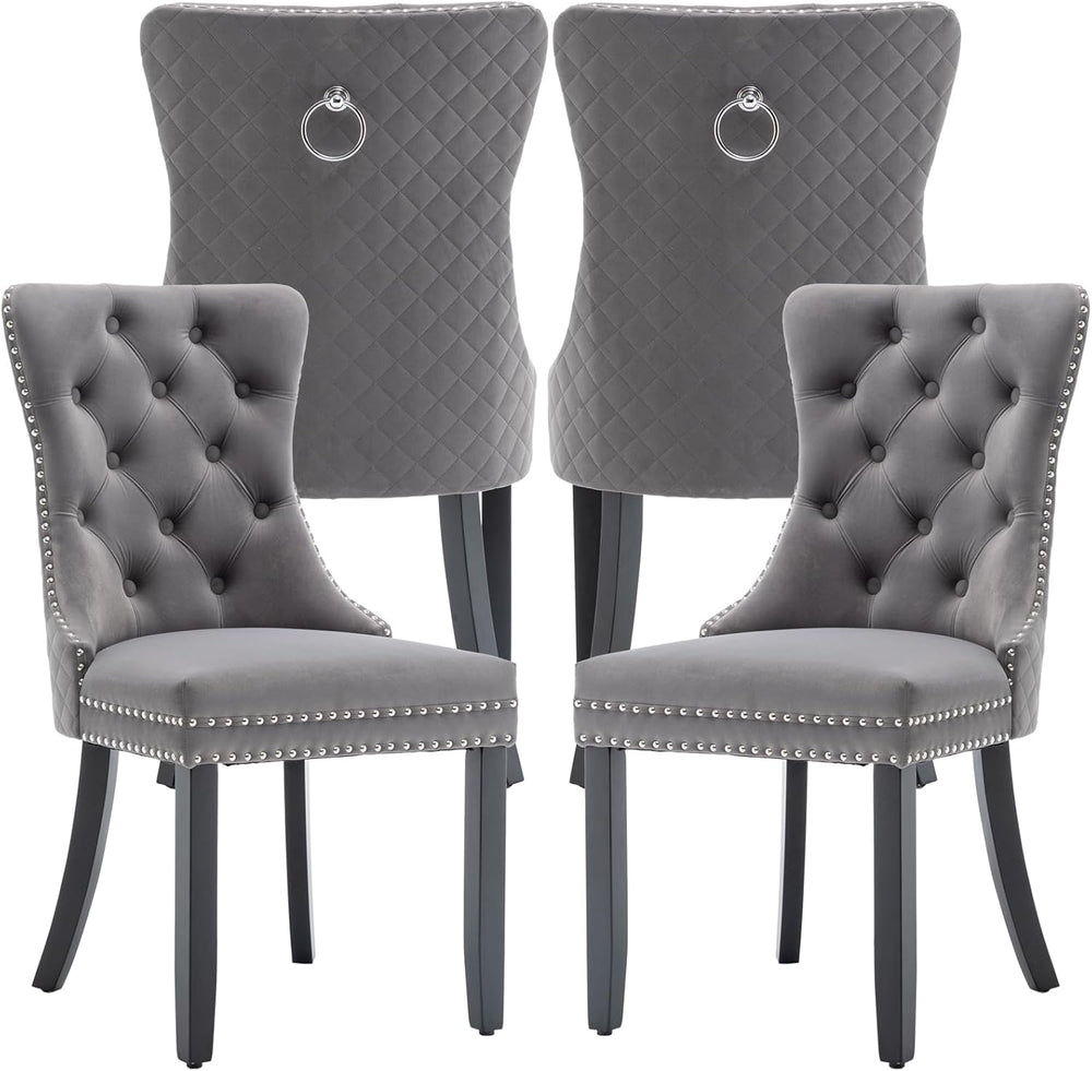 Velvet Dining Chairs Set of 4, Upholstered Dining Room Chairs with Nailhead T...