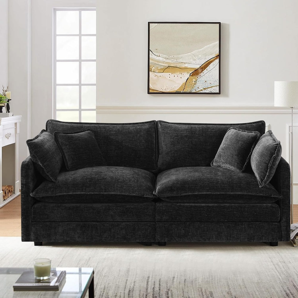 76.7"Modular Sectional Sofa 2-Seater Chenille Couch Loveseat,Black1