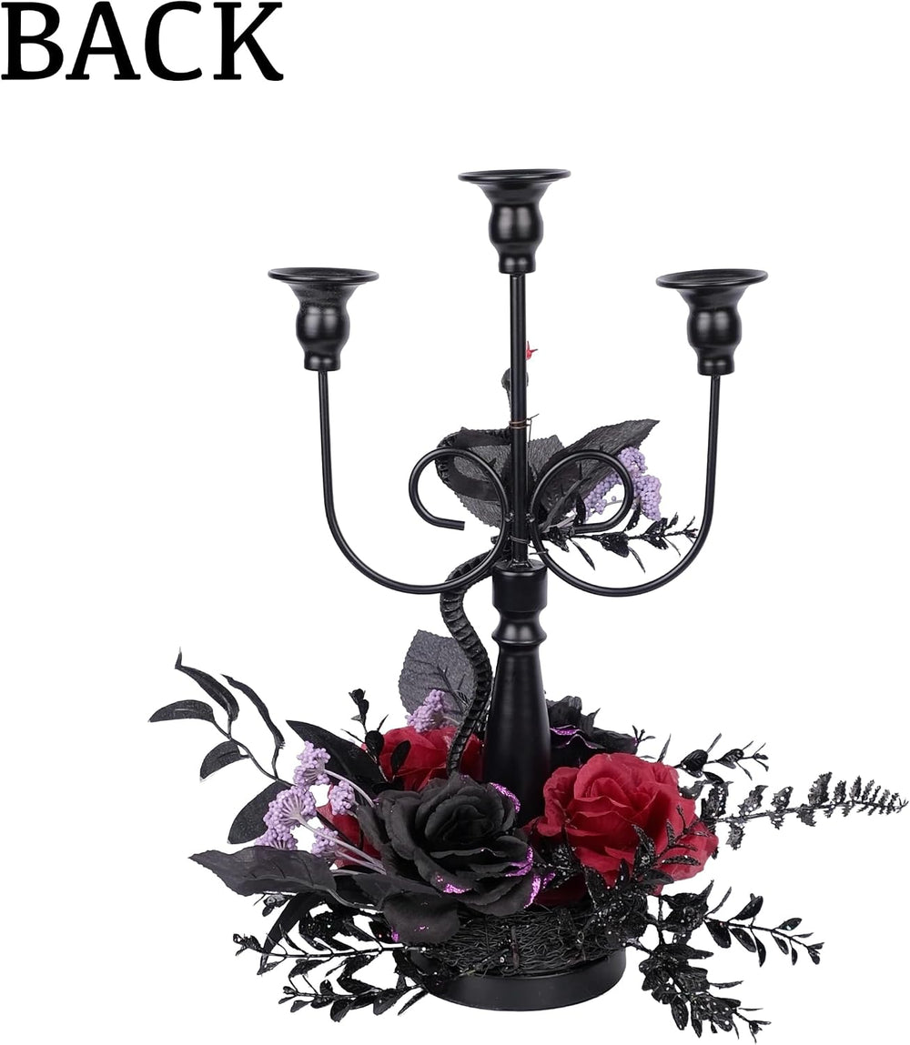 Halloween Candle Holder, 3 Arms Metal Candelabra, Black Candlestick Holder, G...