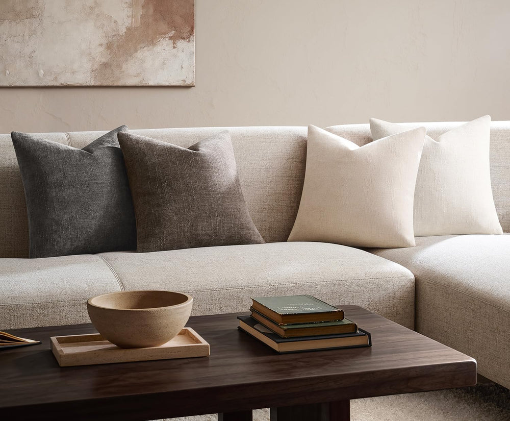 Pack of 4 Throw Pillow Covers 20x20 Inch Chenille Textured Neutral Soft Pillo...