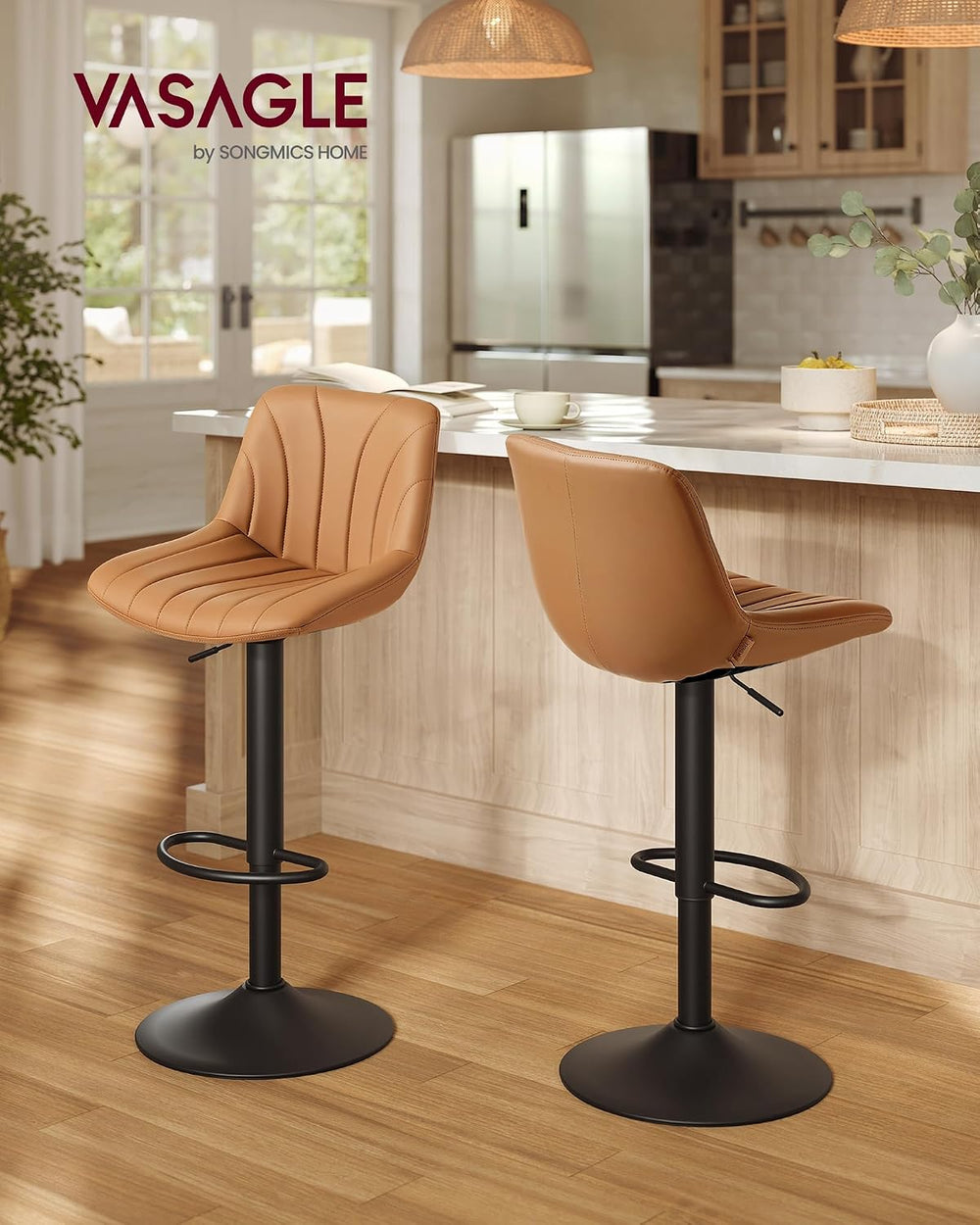 VASAGLE Bar Stools Set of 4, Adjustable Bar Chairs with Backs, 360° Swivel