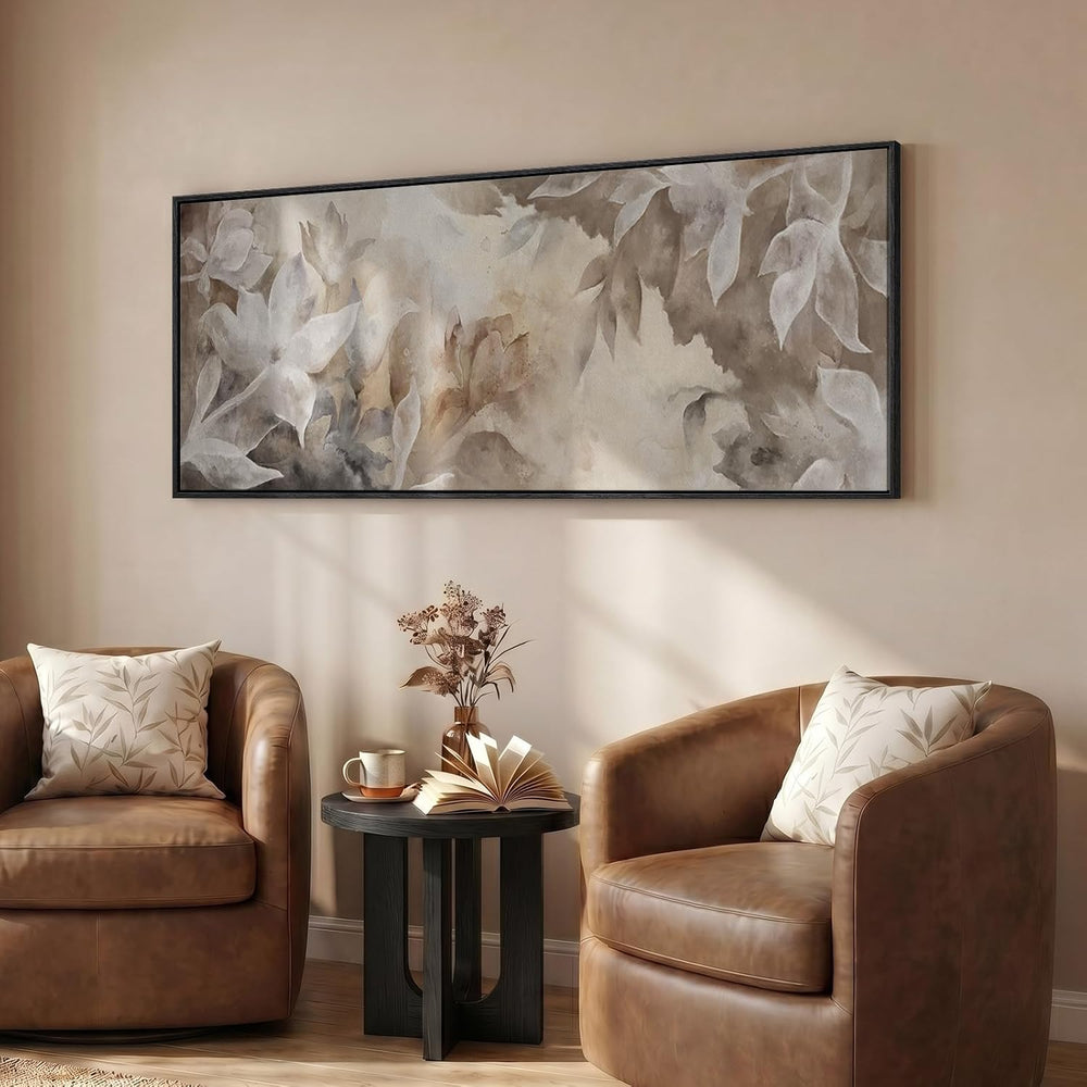 Large Framed Abstract Floral Wall Art for Living Room, Horizontal 60x20 In