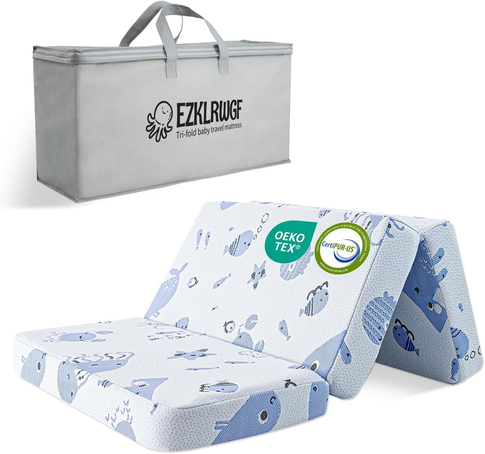 Trifold Pack and Play Mattress,Dual Sided Soft&Firm Memory Foam