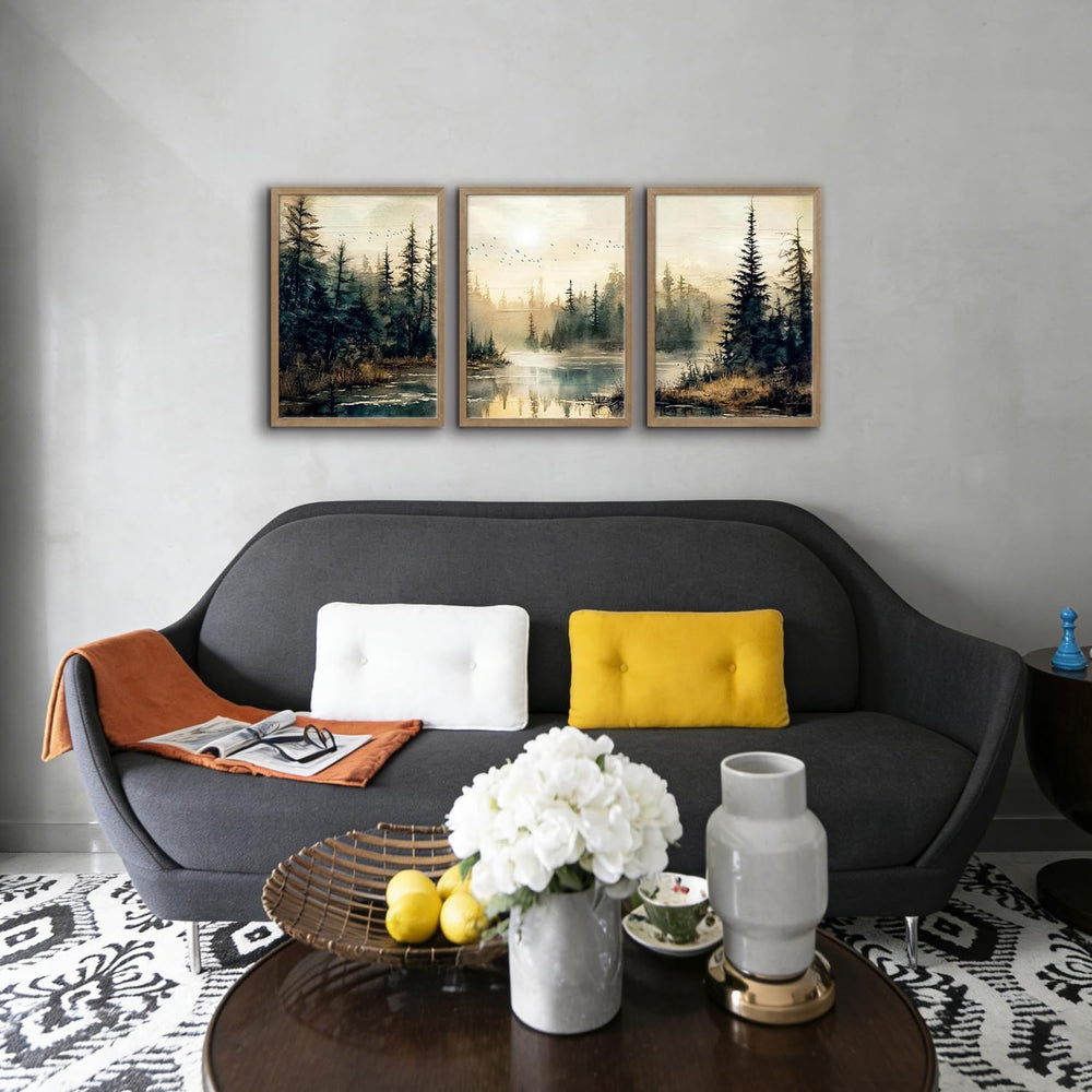 3Pcs Framed Wall Art Forest Landscape Canvas Poster Nature Painting Wall Deco...