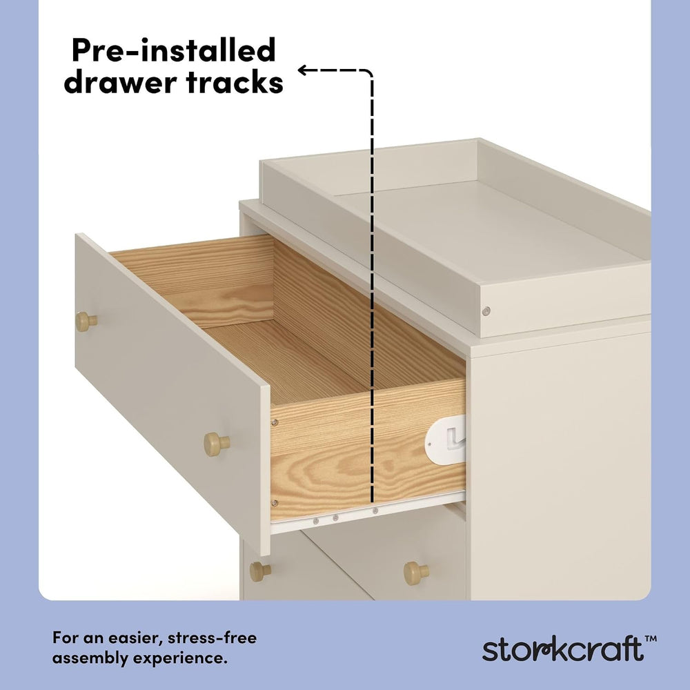 Storkcraft Texas 3 Drawer Chest with Changing Table Topper, Frosted Oat