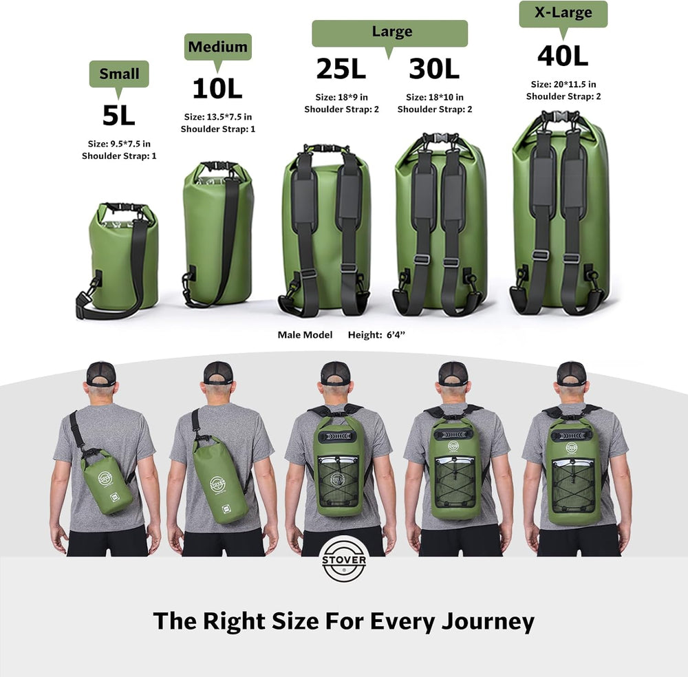 STOVER 5/10/25/30/40L Waterproof Dry Backpack & Phone Case- Large Floatin...
