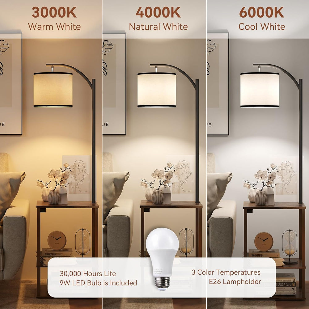 SUNMORY Floor Lamp with Table Shelves, End Side Table for Living Room