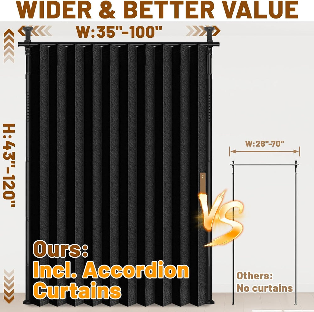 AJAZZ Room Divider Curtain (Black, W100 x L84 in, 1 Panel)+ Tension Curtain R...