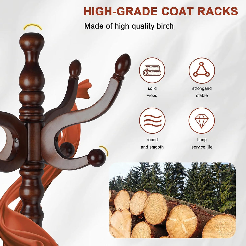 Wooden Coat rack freestanding, Coat racks stand with 11 Hook, Heavy duty coat...