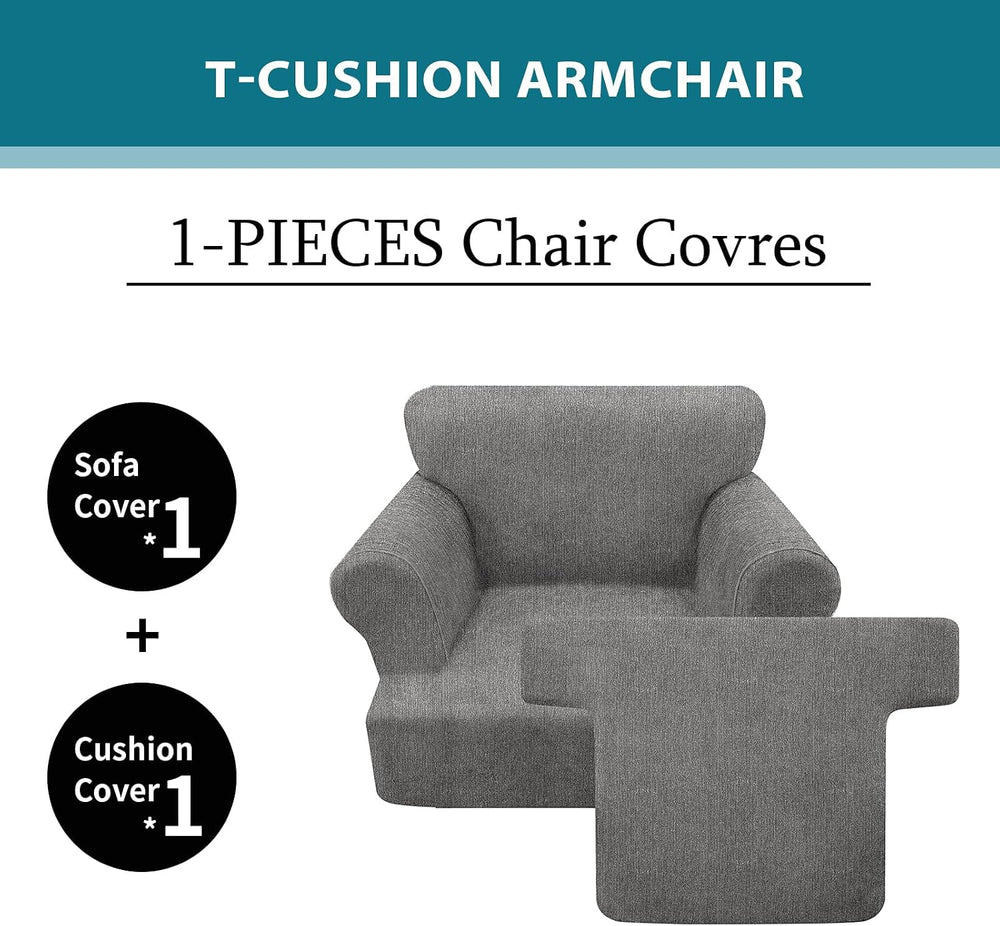 2 Pieces T Cushion Chair Covers with Arms Super Stretch Chair Slipcover for L...