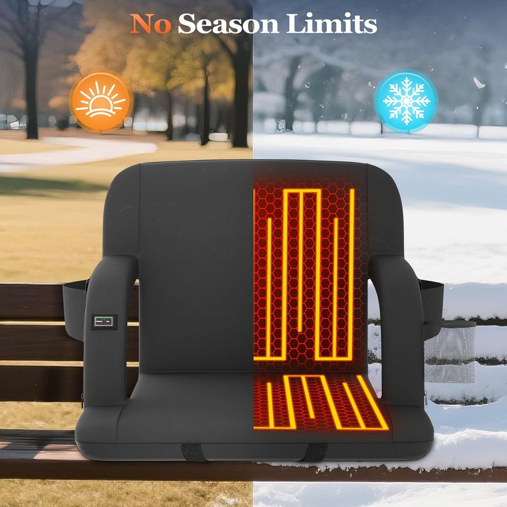Seeutek Heated Stadium Seats for Bleachers with Back Support, 21" 1PC Black