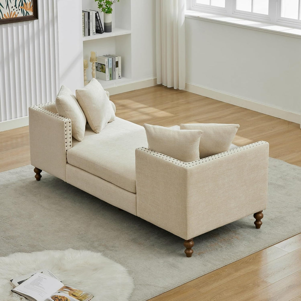 KEIKI 75" Chenille Indoor Chaise Lounge Chair with 4 Pillows, 2 Bolsters...
