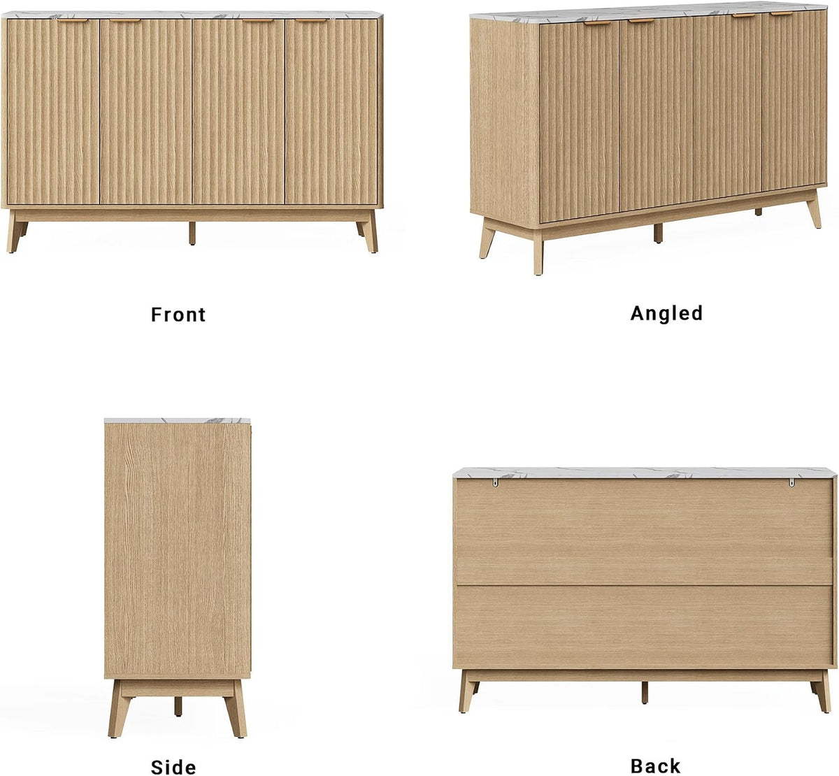 Sideboard Cabinet, 55'' Buffet Cabinet with Faux Marble Top & Adjustable Shelf, Modern Fluted Storage Cabinet, Accent Credenza Sideboard for Kitchen, Living Room, Entryway