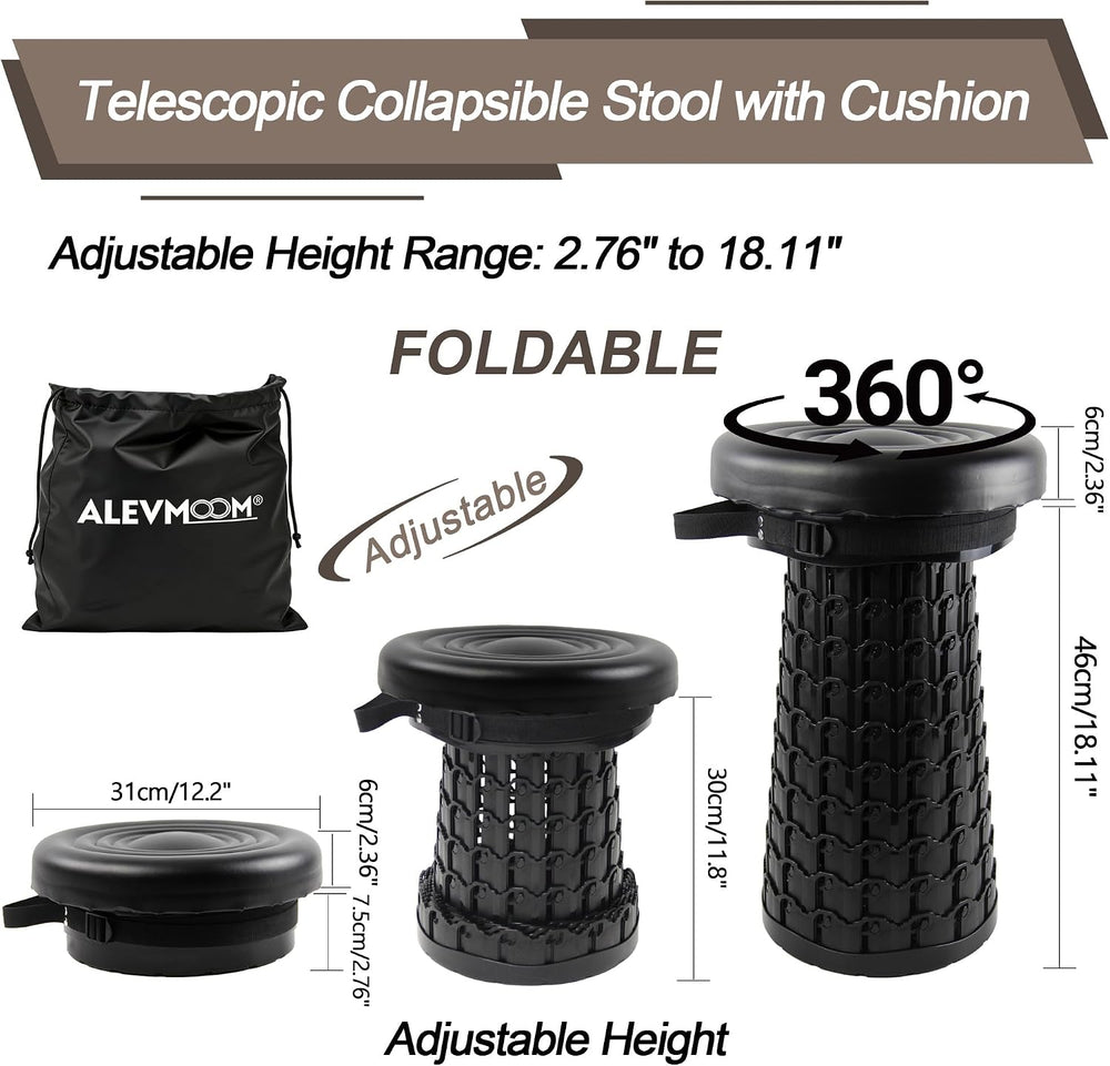 ALEVMOOM Upgraded Telescopic Collapsible Stool with Rotatable Cushion, 600lbs...