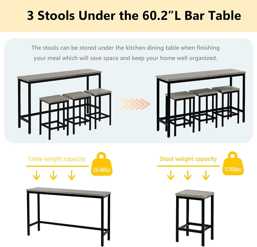 Merax 4-Piece Counter Height 60.2inch Extra Long Dining Table Set with 3 Stoo...