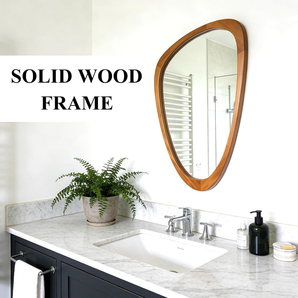 Irregular Asymmetrical Wall Mirror 19"x30" Wooden Frame Bathroom Mi...