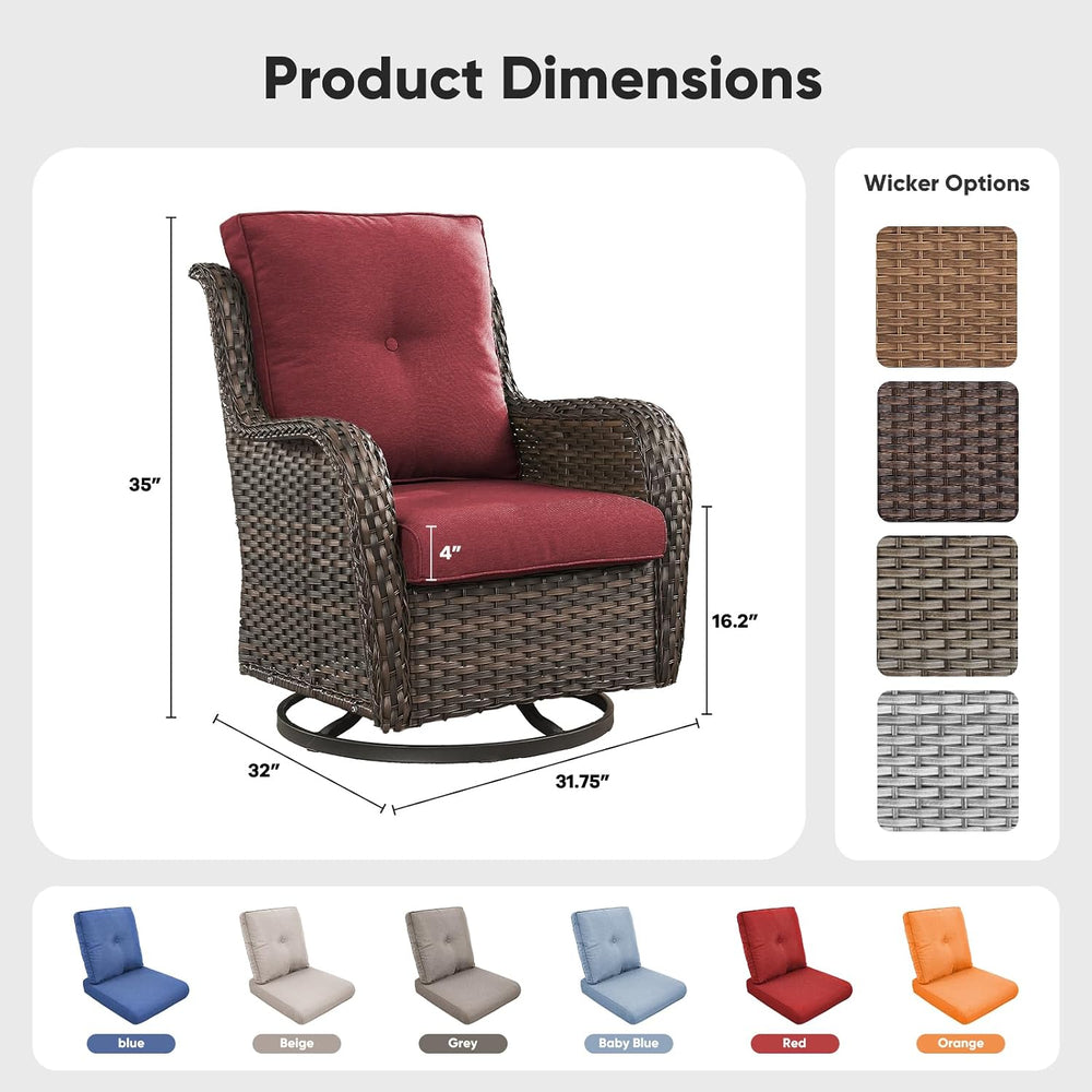 Belord Outdoor Swivel Chairs Set of 2,Patio Wicker Rocker Chairs,All Weather ...