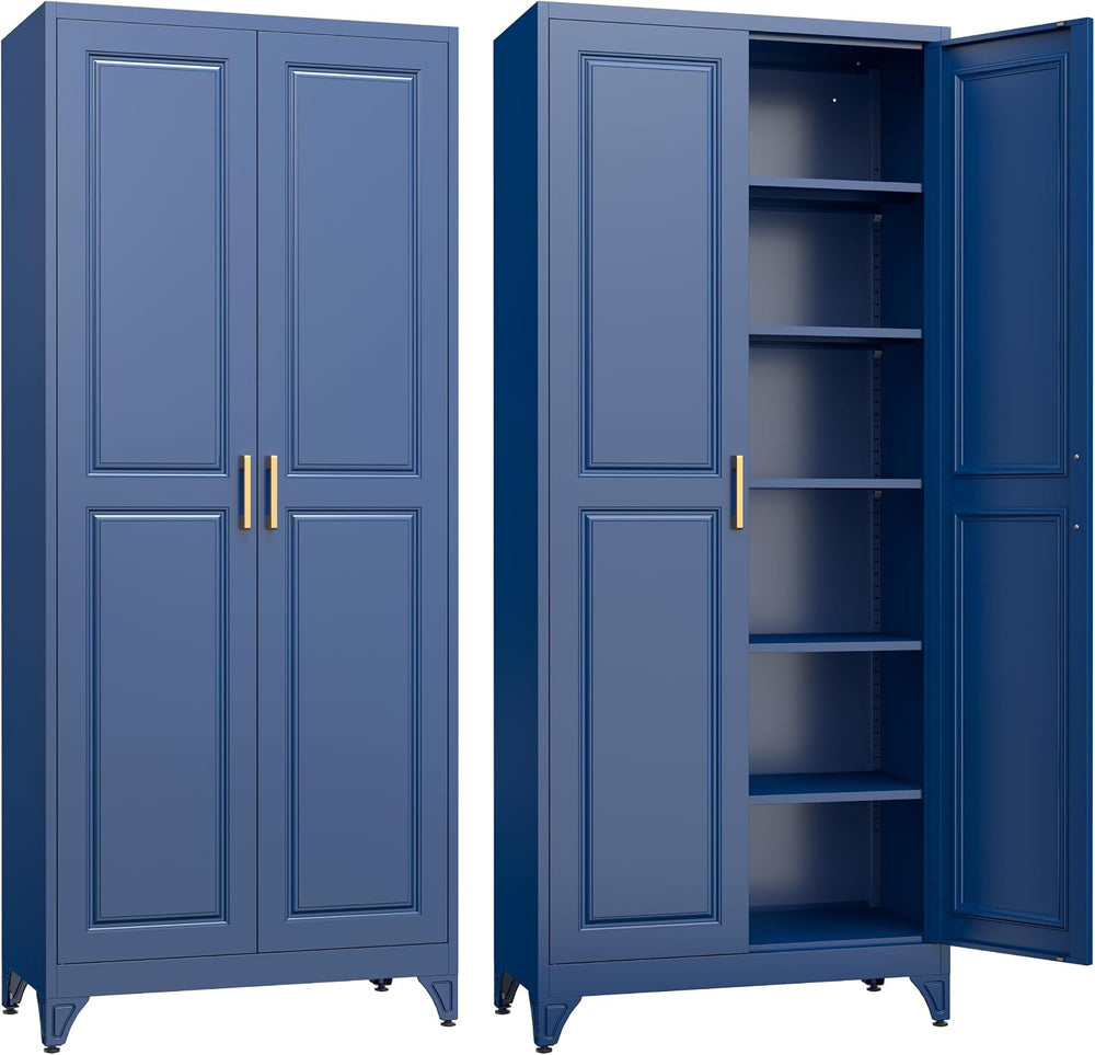 SteeLoong 75”Metal Pantry Storage Cabinet with Doors & 5 Adjustable Shelves