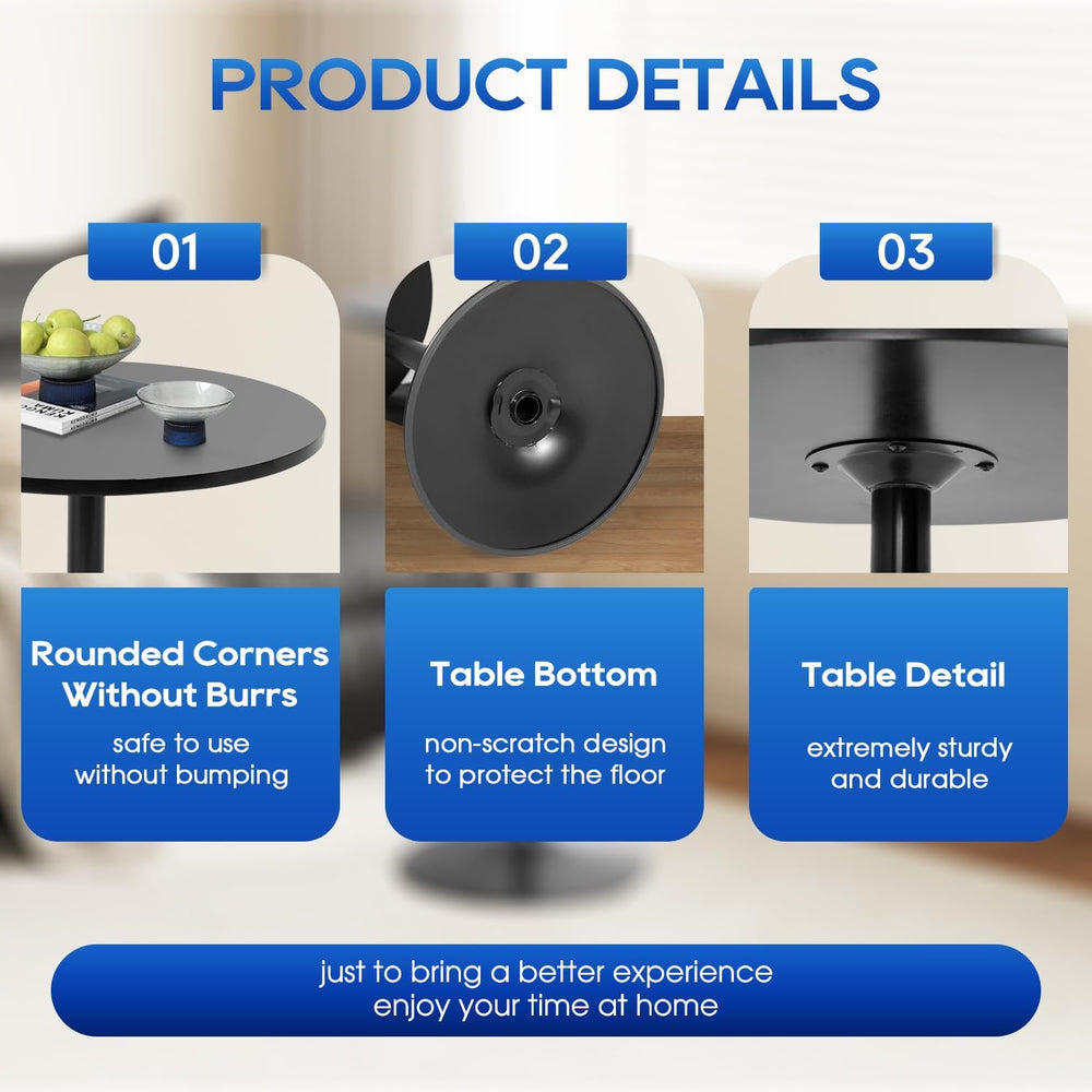 FDW | Bar Table | 40 Inch | Dark Black | Fixed Height Round Table