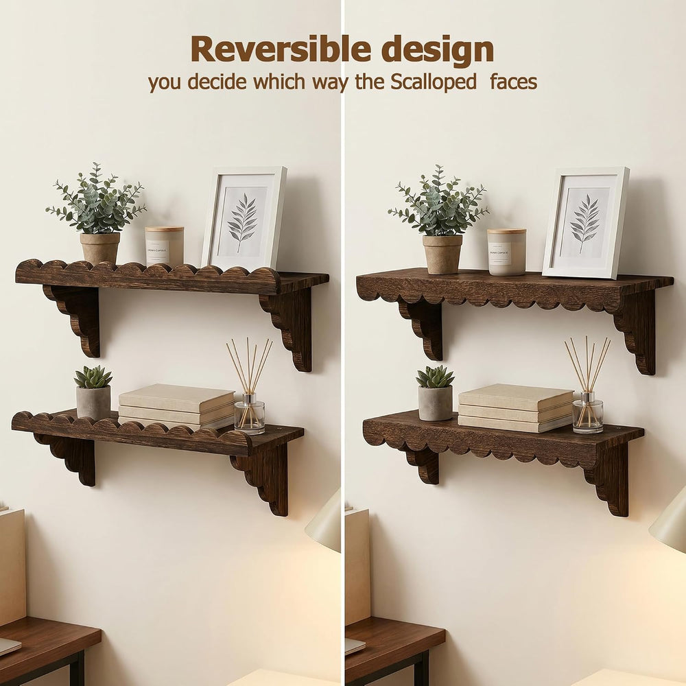 2 Pack Upgrade Clean Front Panel 17" Scalloped Wood Wall Shelf - 22 lbs ...