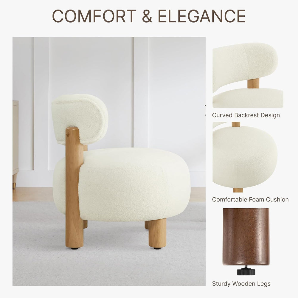 KISLOT, Modern Boucle Accent Chair, Curved Backrest, Cream