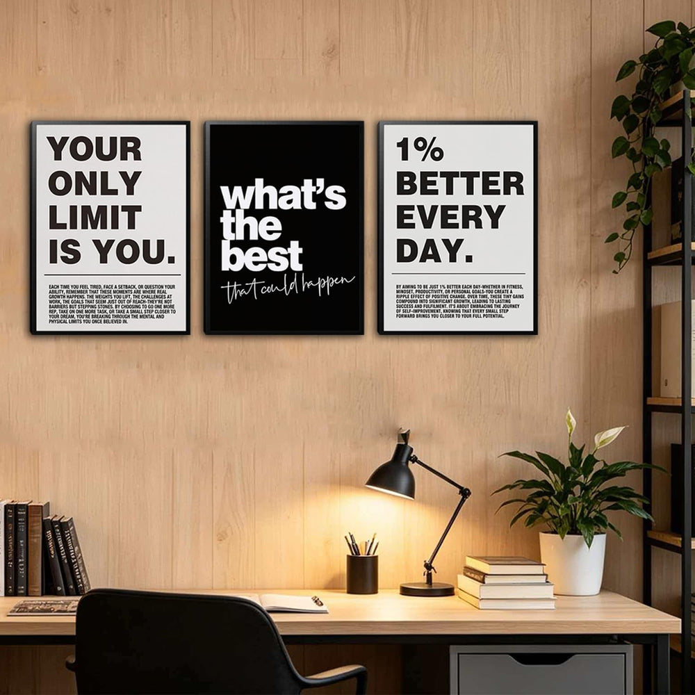 Kownzev Motivational Wall Art Set of 3, Black White Gym Office Decor 12x16