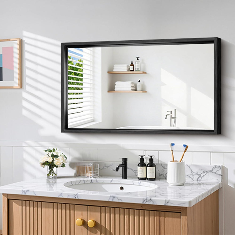 CIRCUMI 24"x40" Brushed Black Bathroom Mirror, Rectangular Vanity M...