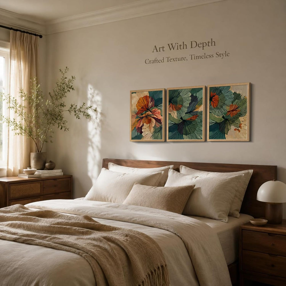 Framed Canvas Wall Art Prints Poster Pictures Abstract Floral Artwork Set