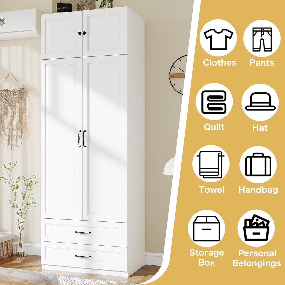 White Armoire Wardrobe Closet with 2 Drawers: 89" H x 31.5" W
