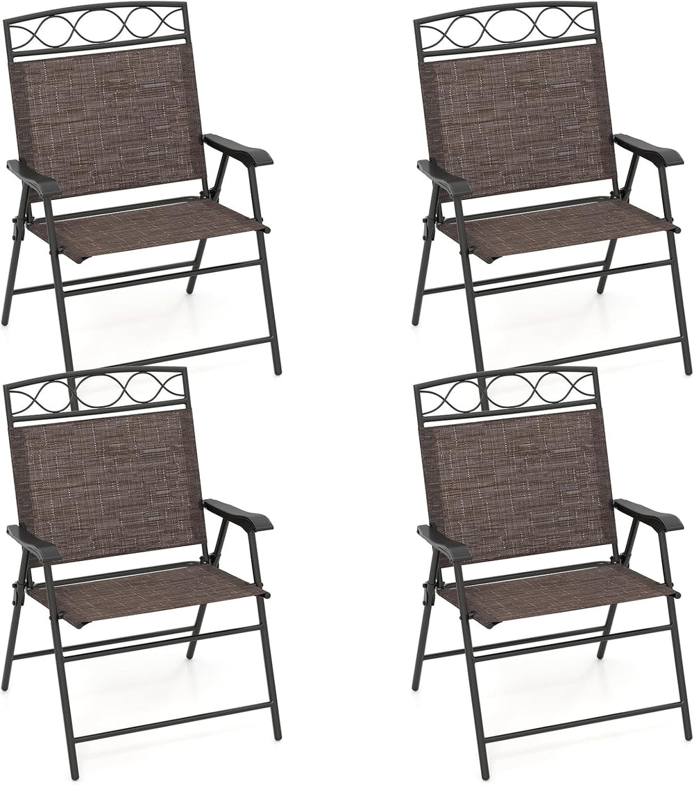 Tangkula Folding Chairs for Outside Set of 4, Portable Outdoor Dining Chairs ...