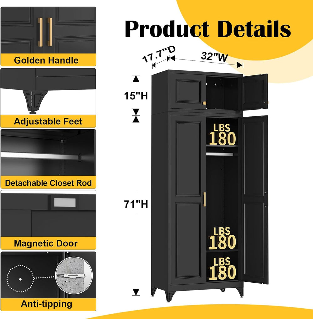 SteeLoong Metal Wardrobe Cabinet,Armoire Wardrobe Closet with Hanging Rod