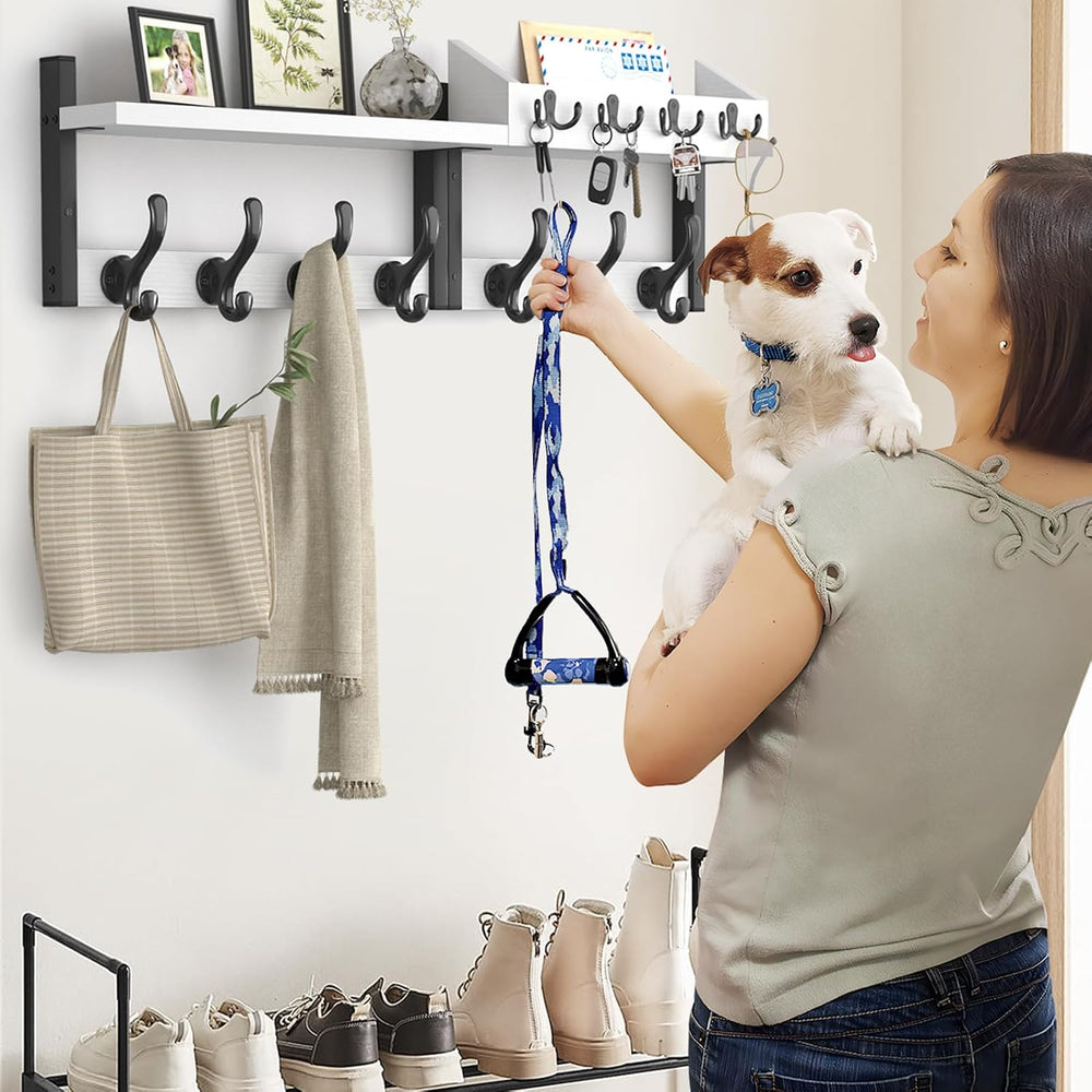Evermagin 29" Coat Rack Wall Mount with Shelf for Entryway, White